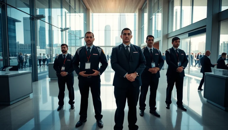Security Guards maintaining vigilance in a corporate lobby, offering a sense of safety and professionalism.