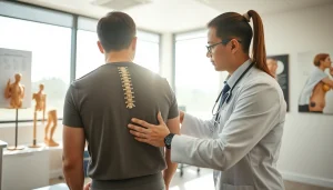 Chiropractor at https://www.drzavosh.com demonstrating spine health assessment technique.