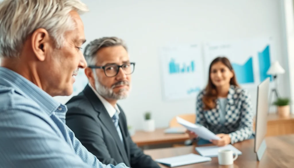 Financial advisor San Antonio providing personalized guidance to clients in a professional office.