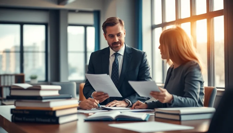 Consulting with a professional attorney at https://www.inmotionlaw.com in a modern office.