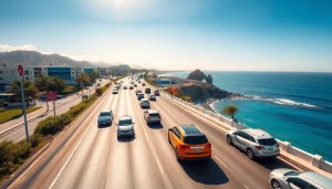 Track Los Cabos traffic updates with vibrant views of busy roads and ocean scenery.