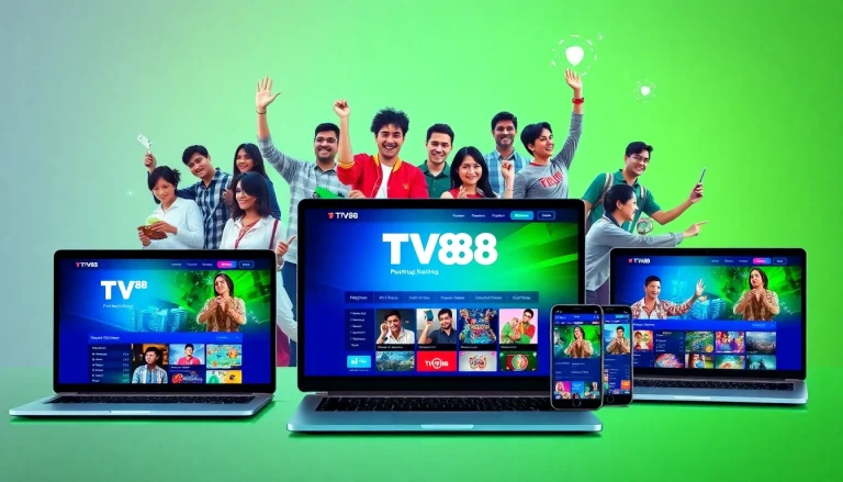 Engaging screen showcasing TV88 online gaming platform, highlighting diverse users and vibrant visuals.