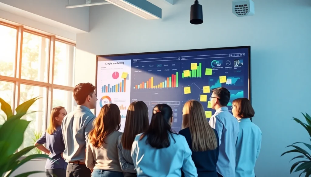 Visual depiction of professionals collaborating on marketing data at https://whatalker.com, showcasing teamwork and innovation.