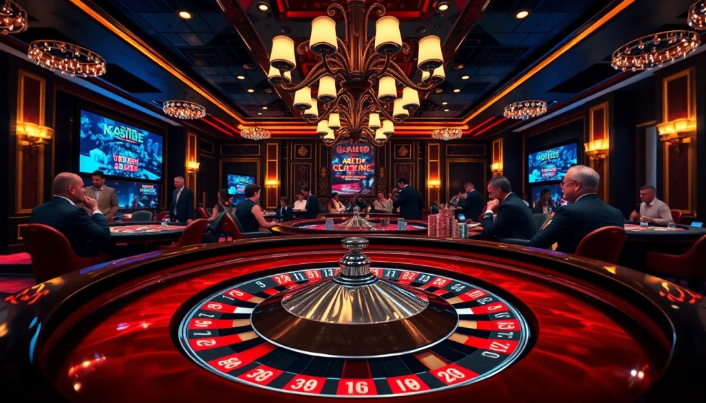 Exciting casino scene showcasing 주소모음 with vibrant poker chips and a spinning roulette wheel, embodying the thrill of gambling.
