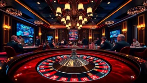 Exciting casino scene showcasing 주소모음 with vibrant poker chips and a spinning roulette wheel, embodying the thrill of gambling.