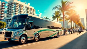 Experience the quality of https://miamicharterbus.com with passengers boarding a modern charter bus in Miami.