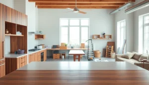 Showcasing home renovation designs with a modern kitchen setup, highlighting a stylish and inviting atmosphere.