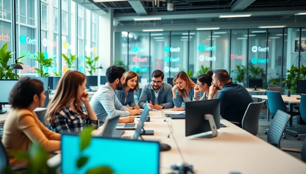 Enhancing collaboration in a modern agency workspace with a diverse team.