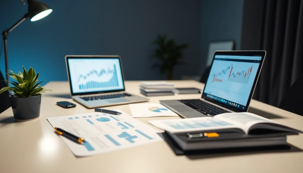 Professional office setup focused on Smsf with investment charts and financial documents.