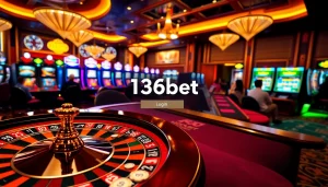 Join the excitement at 136bet Login with roulette, poker chips, and vibrant casino visuals.