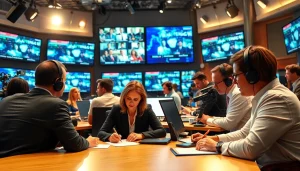 Capture breaking news updates from https://news-parade.com.ua in a vibrant newsroom with engaged journalists.