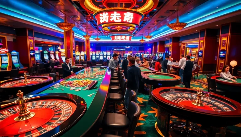 Engaging casino scene highlighting 소액결제 among vibrant gaming tables and excited players.