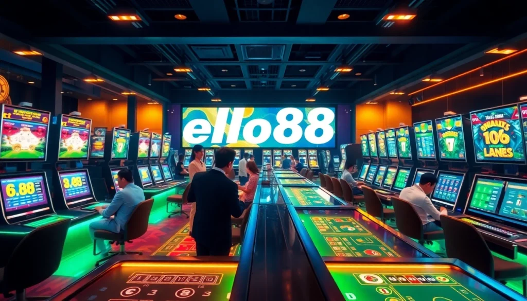 Hello88 online betting platform showcasing an engaging digital casino atmosphere with players enjoying games.