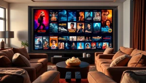 Navigating popular movies on https://bandarlayarkaca21 in a cozy home theater setup.