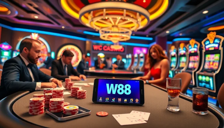 Experience the thrill of playing W88 at a vibrant casino with poker, roulette, and slots.