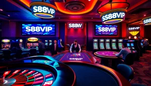 Experience the excitement of gaming at S88VIP with vibrant casino tables and enthusiastic players.