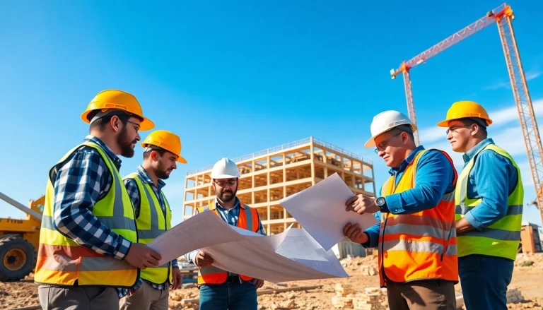 Construction association wyoming workers on site, collaborating in a bright and energetic environment.
