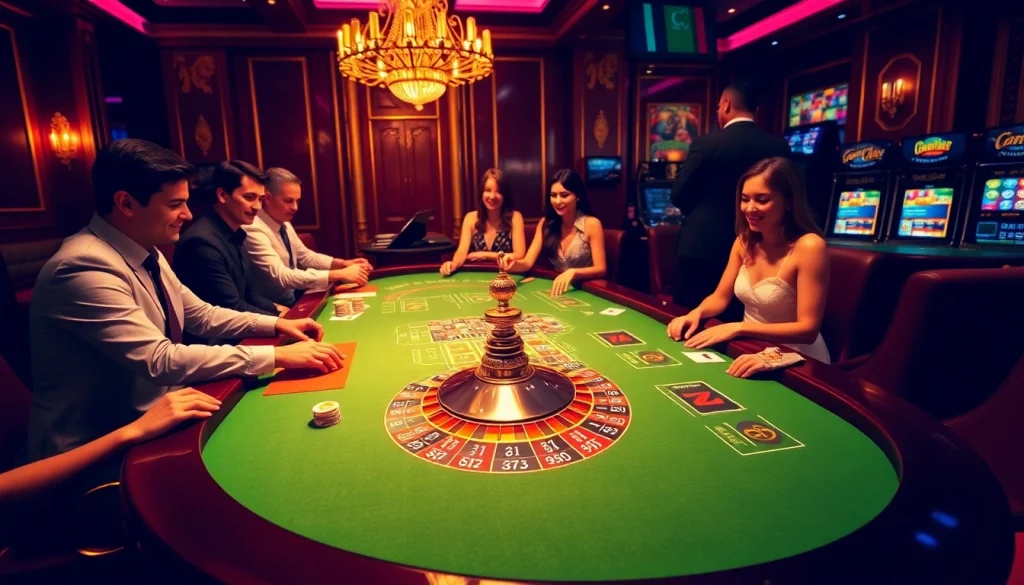 Exciting scene of diverse players at a casino table, showcasing the thrill of gambling at https://topclub.space/.