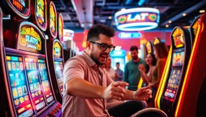 Permainan istana777 bet dengan mesin slot yang cerah dan pemain yang bersemangat.