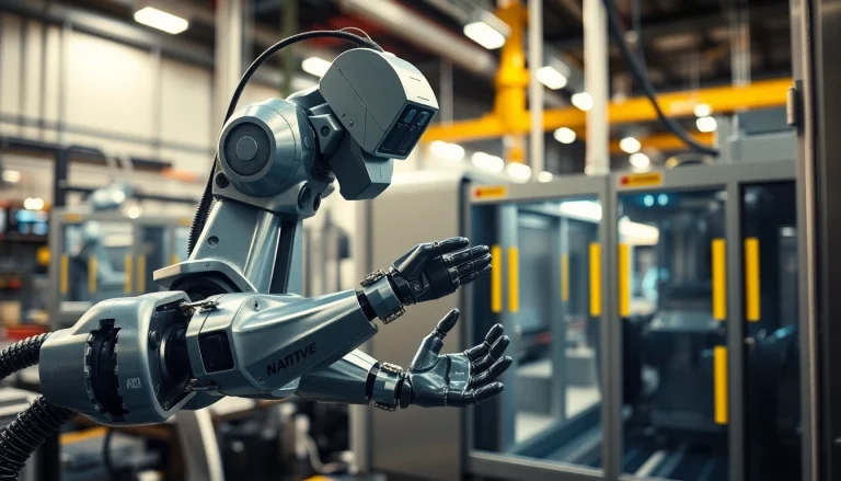 Injection Robot efficiently working alongside an injection molding machine in a modern industrial setting.