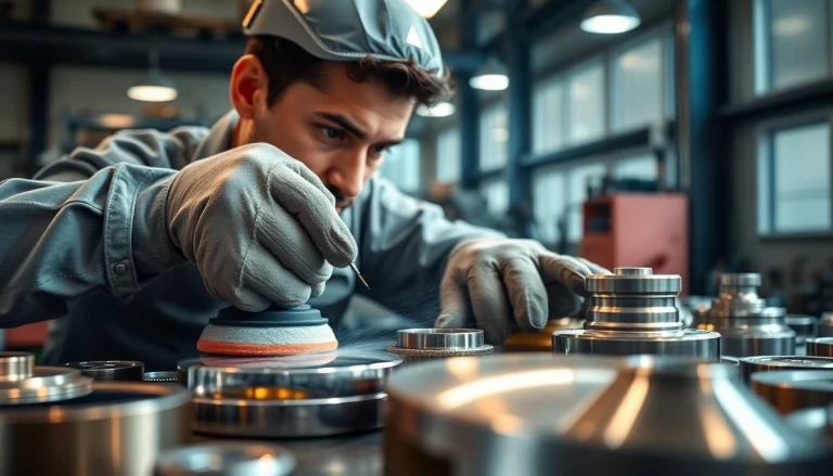 Metal polishing malaysia: Expert technician polishing various metals in a modern workshop.