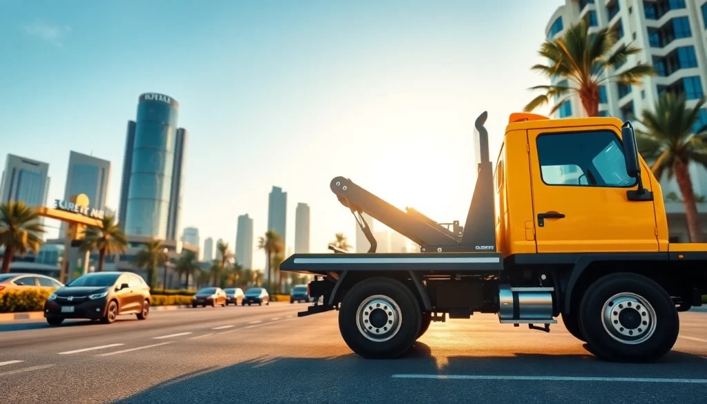 Efficient roadside assistance from https://trtrecoveryuae.com in Dubai, showcasing a tow truck ready for action.