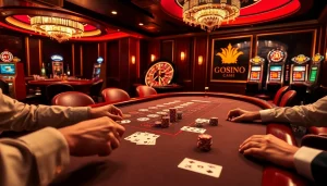 Nếu như vậy bám vào đây as players engage at a luxurious blackjack table in a vibrant casino scene.