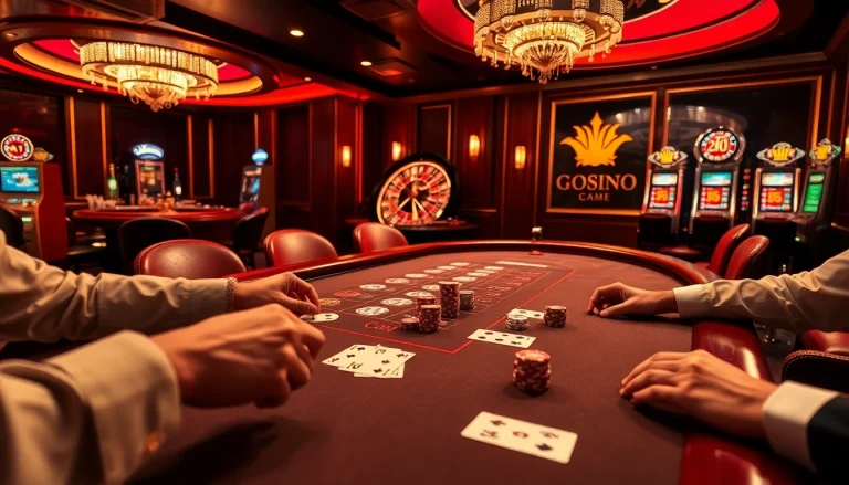 Nếu như vậy bám vào đây as players engage at a luxurious blackjack table in a vibrant casino scene.