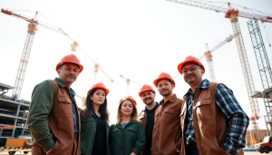 Construction association south carolina professionals collaborating on a bustling building site.