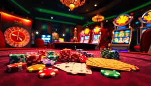 Engaging scene of gameplay with poker chips and cards at w88 com casino, showcasing excitement.
