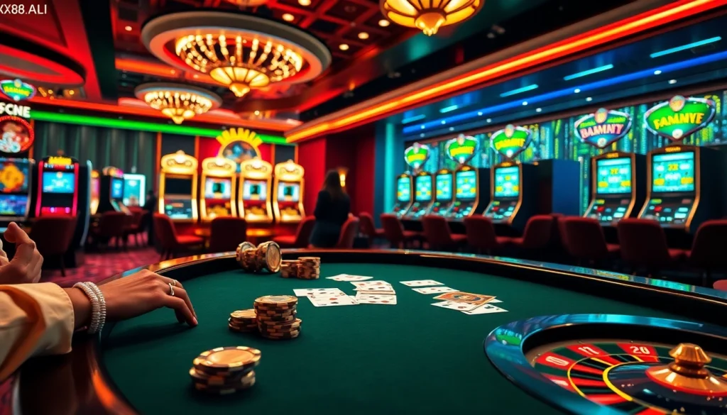 Experience the thrill of gambling at XX88.AI with exciting games, vibrant casino atmosphere, and engaging players.