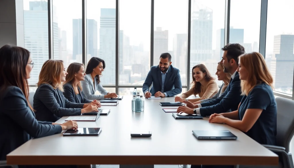 Business collaboration scene featuring diverse professionals engaged in teamwork.