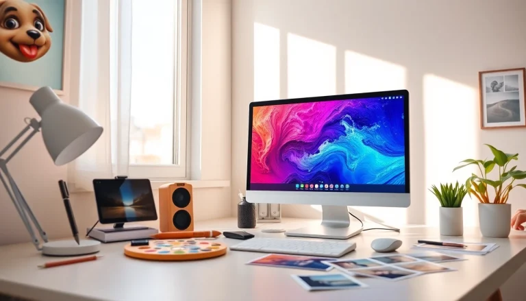 Square image converter interface displayed on a modern workspace, showcasing vibrant image processing.