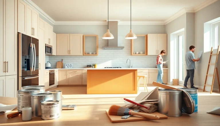 Showcasing a vibrant kitchen during a home renovation with modern features and a welcoming atmosphere.