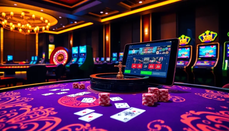 Experience thrilling gameplay at XX88.AI with luxurious casino tables, exciting roulette wheels, and vibrant slot machines.