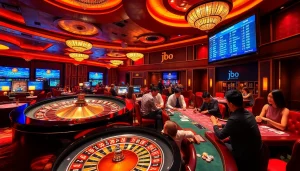 Engage in thrills at jbo vietnam's exciting casino atmosphere with roulette and poker tables.