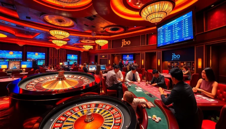 Engage in thrills at jbo vietnam's exciting casino atmosphere with roulette and poker tables.