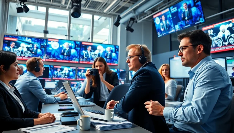 Reporters covering breaking news at https://saudiwadi.com, showcasing an active newsroom environment.