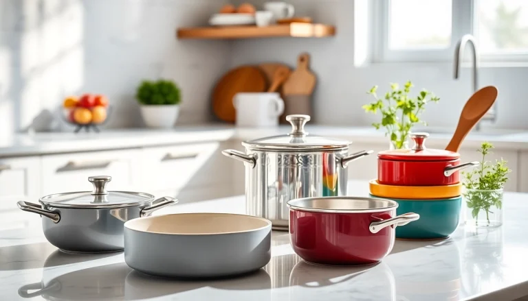Shop premium kitchenware NZ in a modern kitchen setting, featuring elegant cookware and utensils.