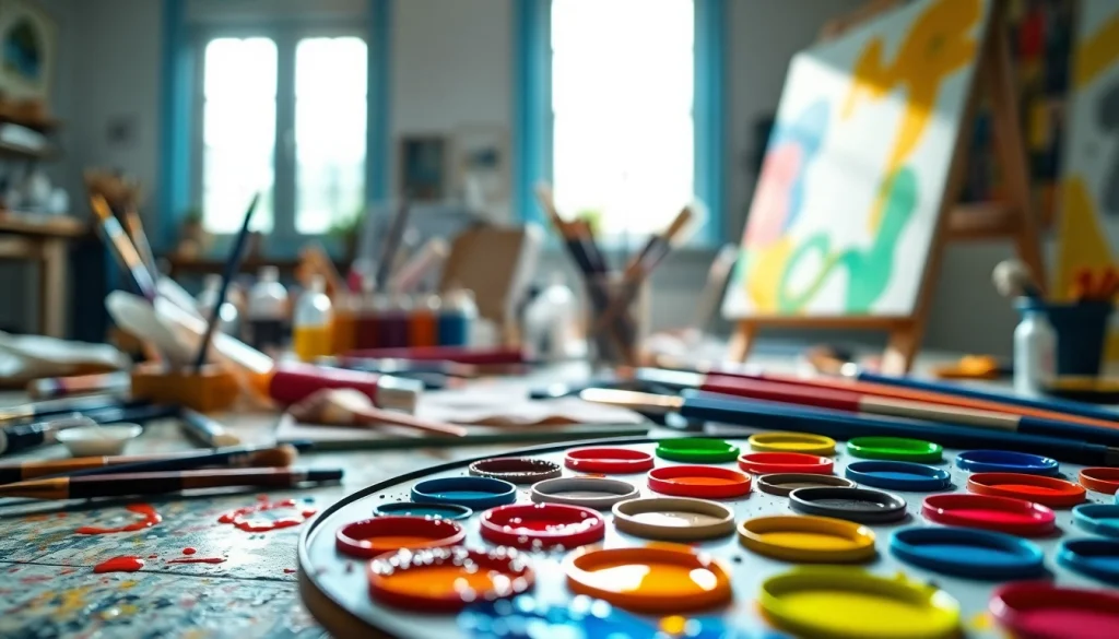 Craft vibrant acrylic art inspired by https://acrylicpedia.com, featuring colorful paints and artist's tools.