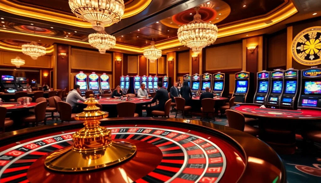 Experience the thrill of gaming at https://lc88comm.com/ with a vibrant casino scene featuring roulette and poker tables.