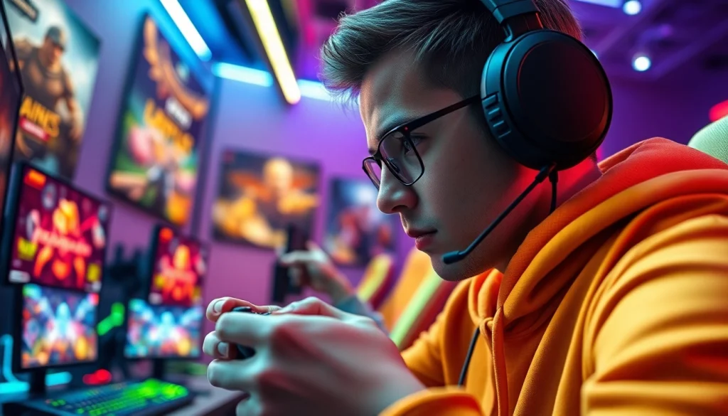 Petanitoto gamer focused on immersive online gaming experience with colorful setup.