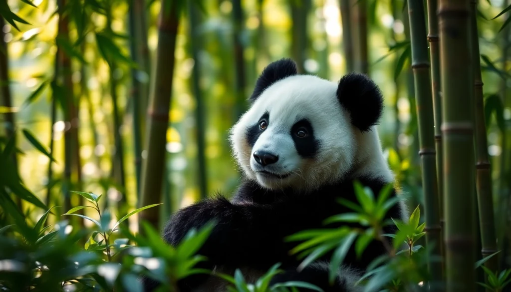 Admiring a playful panda in a lush forest as seen on pandachi.fr.