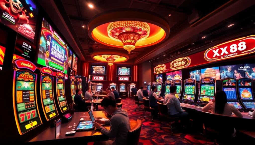 Exciting online gambling scene at Nhà cái xx88 featuring players enjoying various casino games.