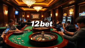 Players engaging in a thrilling 12bet gambling experience at a luxurious casino.
