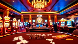 GG88 players engaging at a vibrant casino table with lively games and betting action.