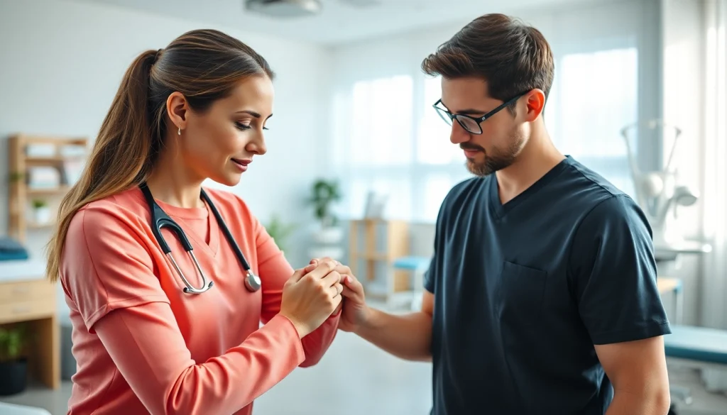 Engaged therapist providing griesbach physiotherapy to a patient in a modern clinic.