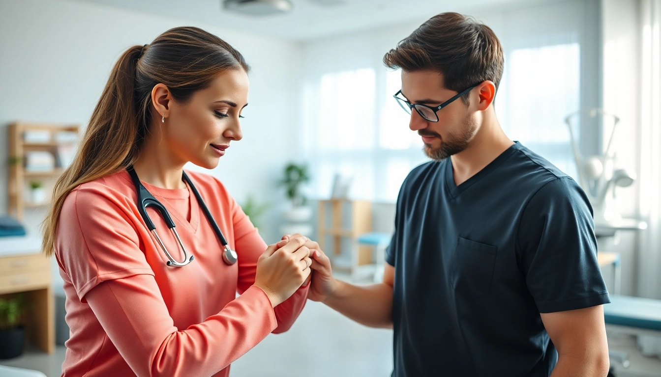Engaged therapist providing griesbach physiotherapy to a patient in a modern clinic.