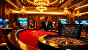 Players engaging in high-stakes baccarat at Bugatti8's lavish casino table.