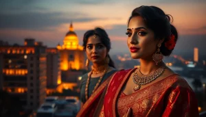 Showcase Bollywood celebrity lifestyle at https://bollywoodcelebnetworth.in with a glamorous city skyline.